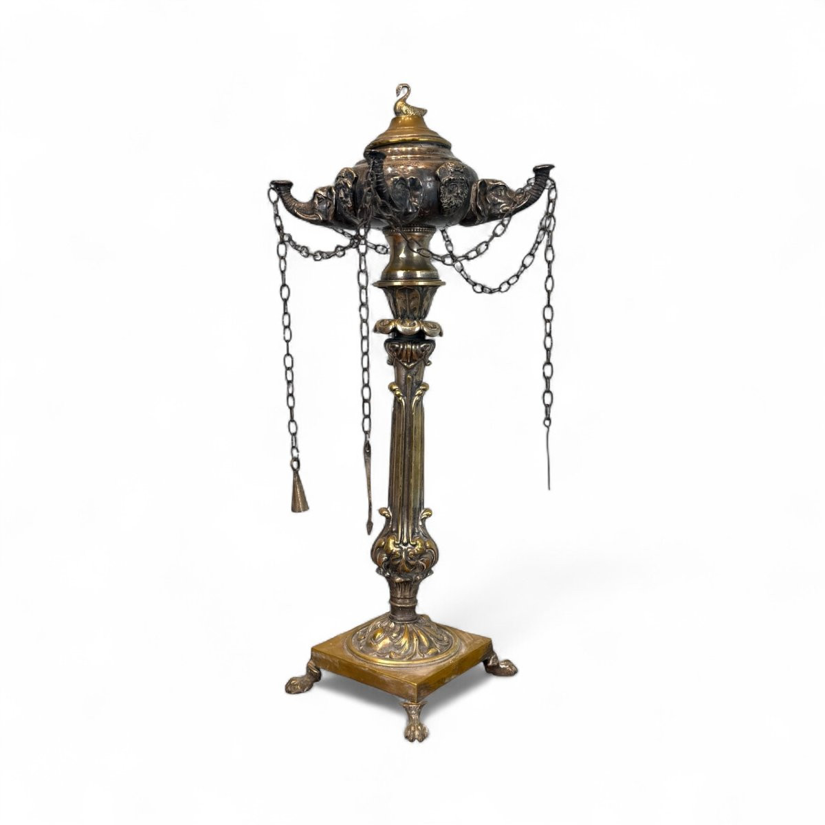 Lampe à huile en métal argenté - Italie, début du XIXe siècle-photo-3